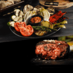 Parrillada de hamburguesa con verduras