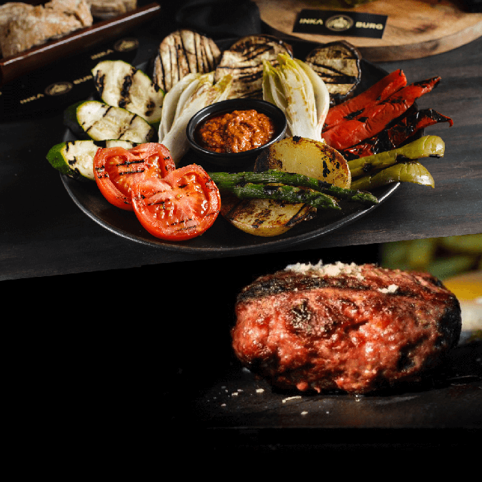 Parrillada de hamburguesa con verduras